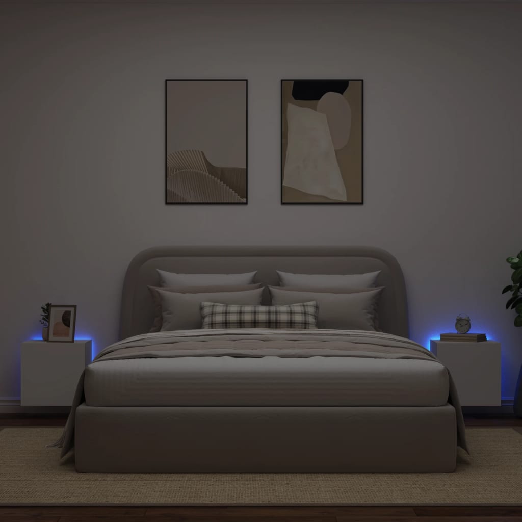 2 db fehér falra szerelhető TV-szekrény LED-ekkel 40,5x35x40 cm