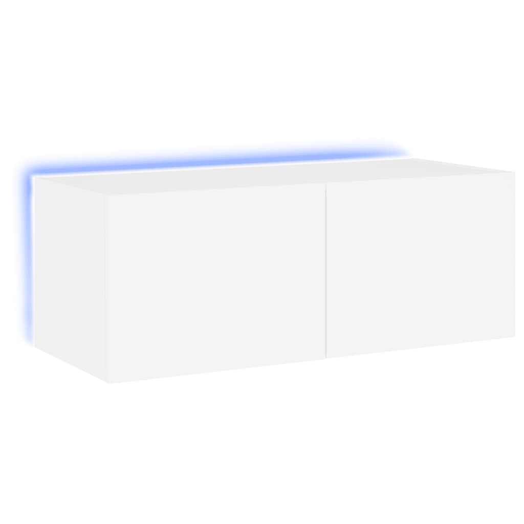 fehér falra szerelhető TV-szekrény LED-lámpákkal 80x35x31 cm