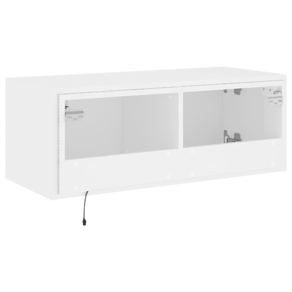 fehér falra szerelhető TV-szekrény LED-lámpákkal 80x35x31 cm