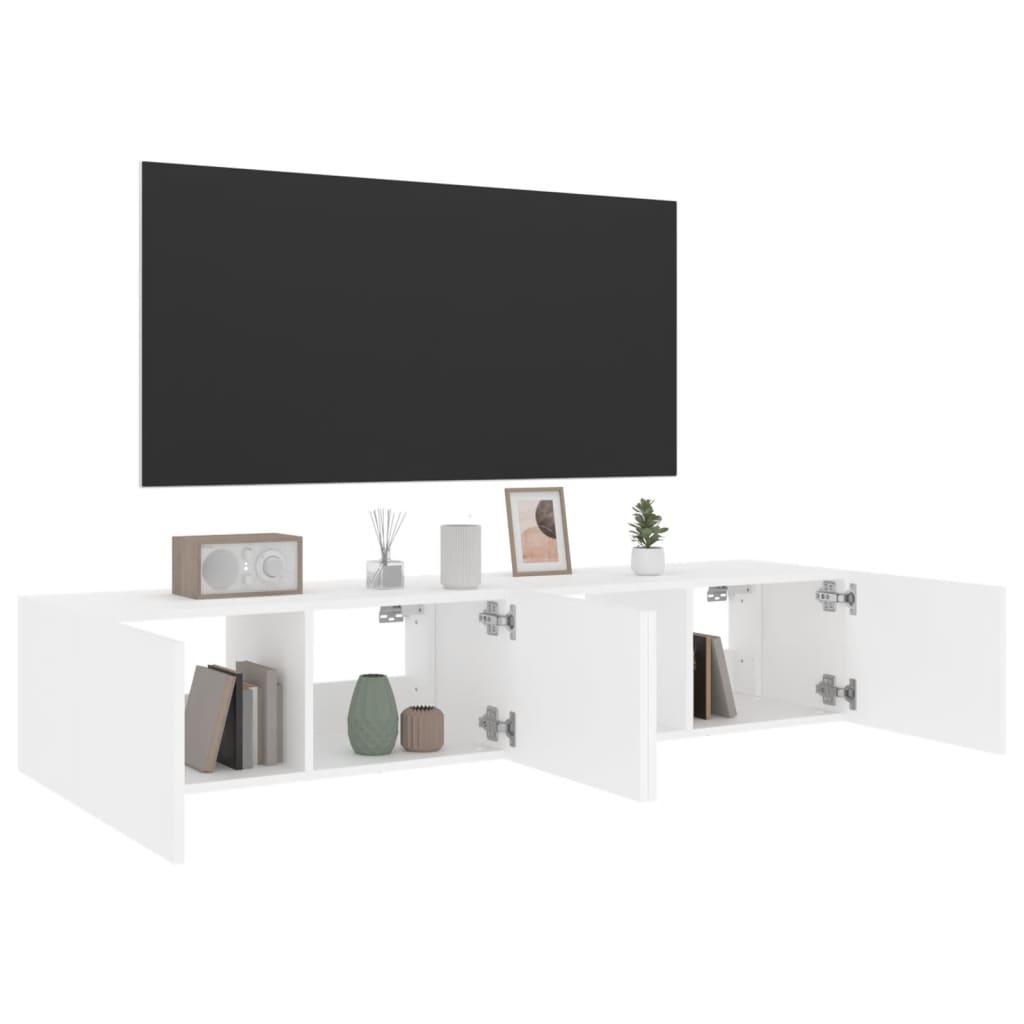 2 db fehér falra szerelhető TV-szekrény LED-del 60x35x31 cm