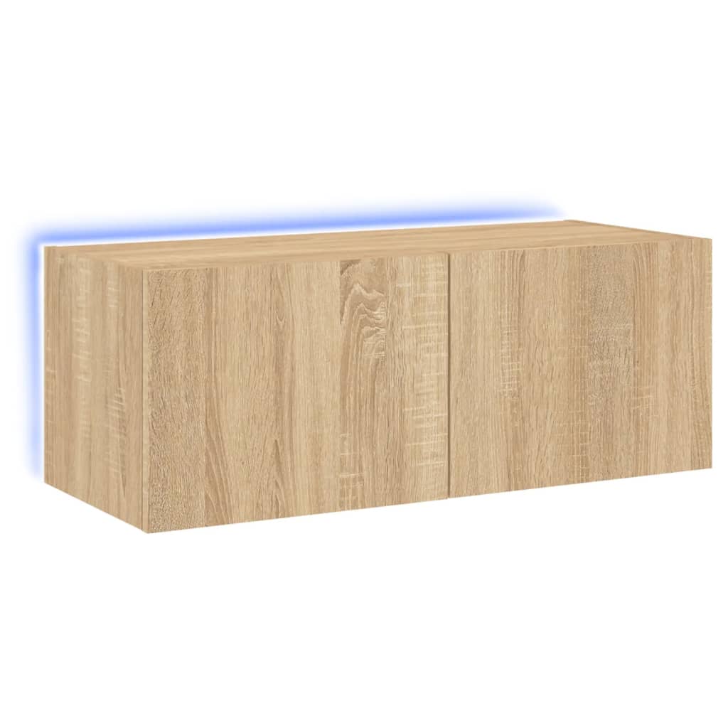 sonoma tölgy színű fali TV-szekrény LED-ekkel 80x35x31 cm