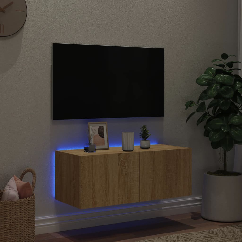 sonoma tölgy színű fali TV-szekrény LED-ekkel 80x35x31 cm