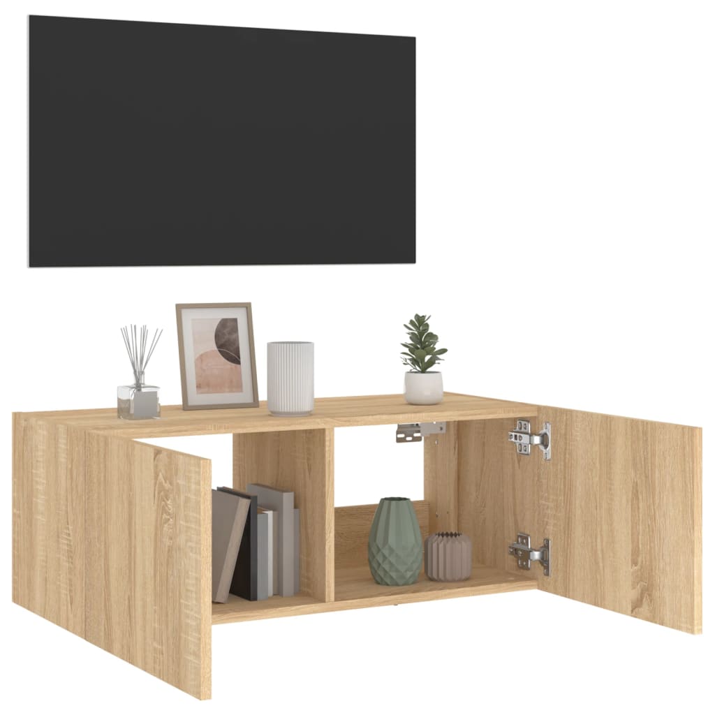 sonoma tölgy színű fali TV-szekrény LED-ekkel 80x35x31 cm