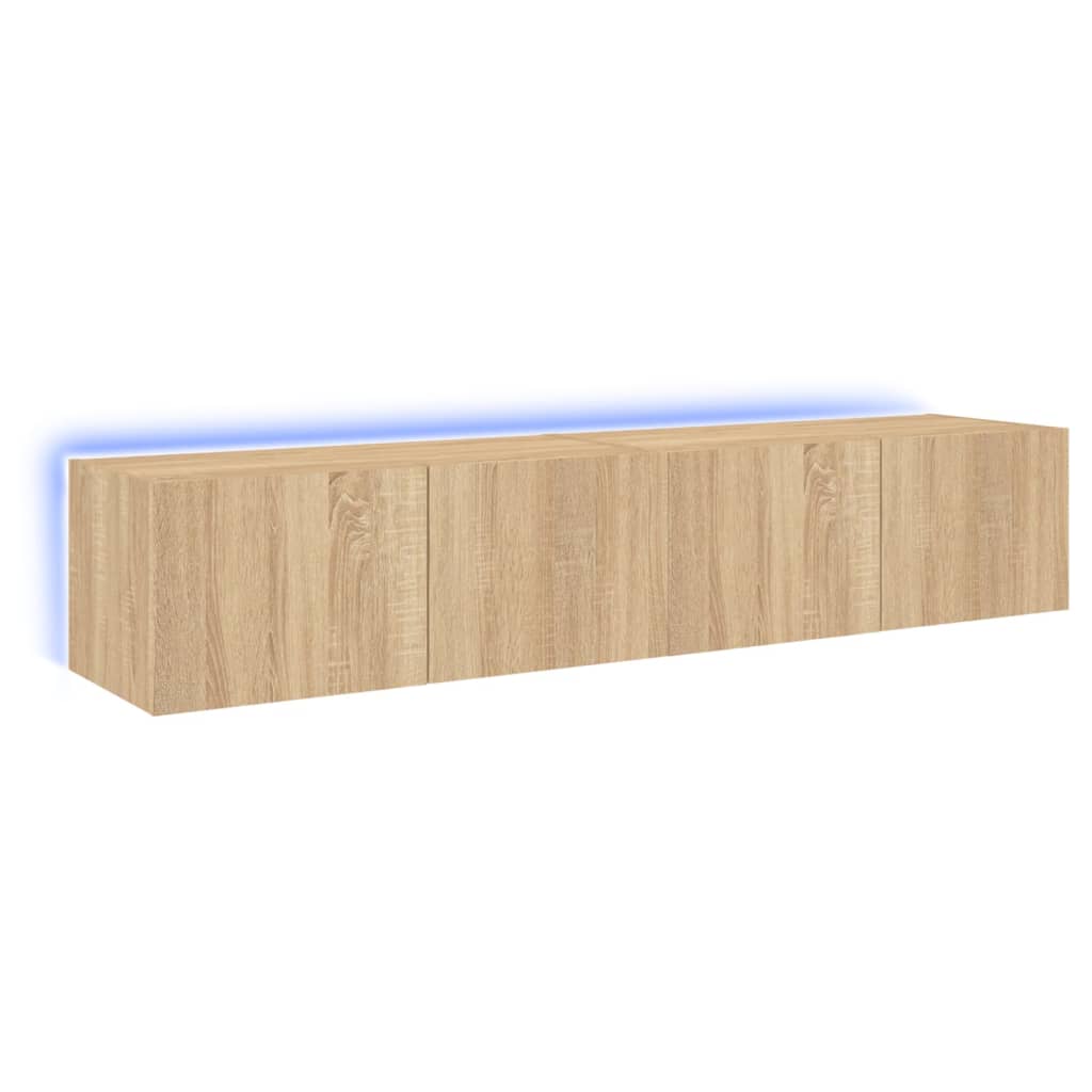 2 db sonoma tölgy színű fali TV-szekrény LED-del 80x35x31 cm