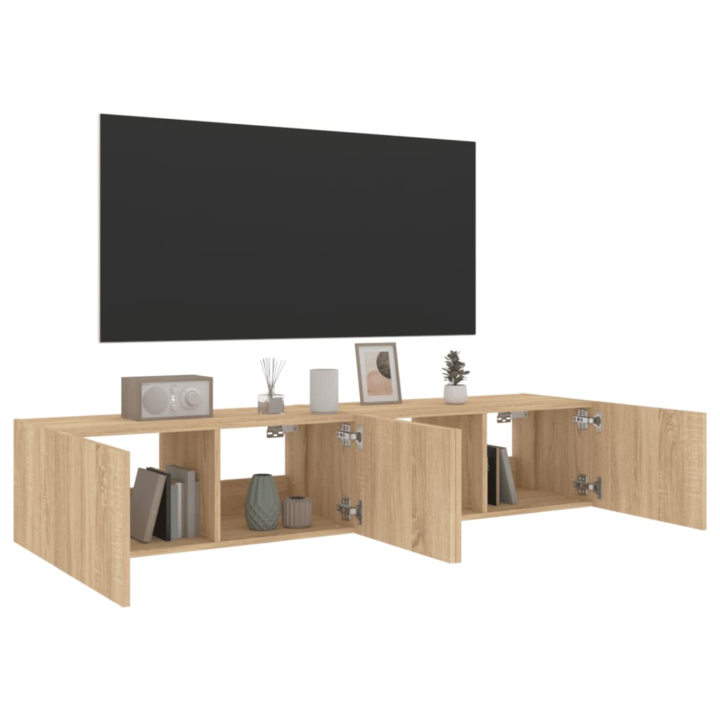 2 db sonoma tölgy színű fali TV-szekrény LED-del 80x35x31 cm