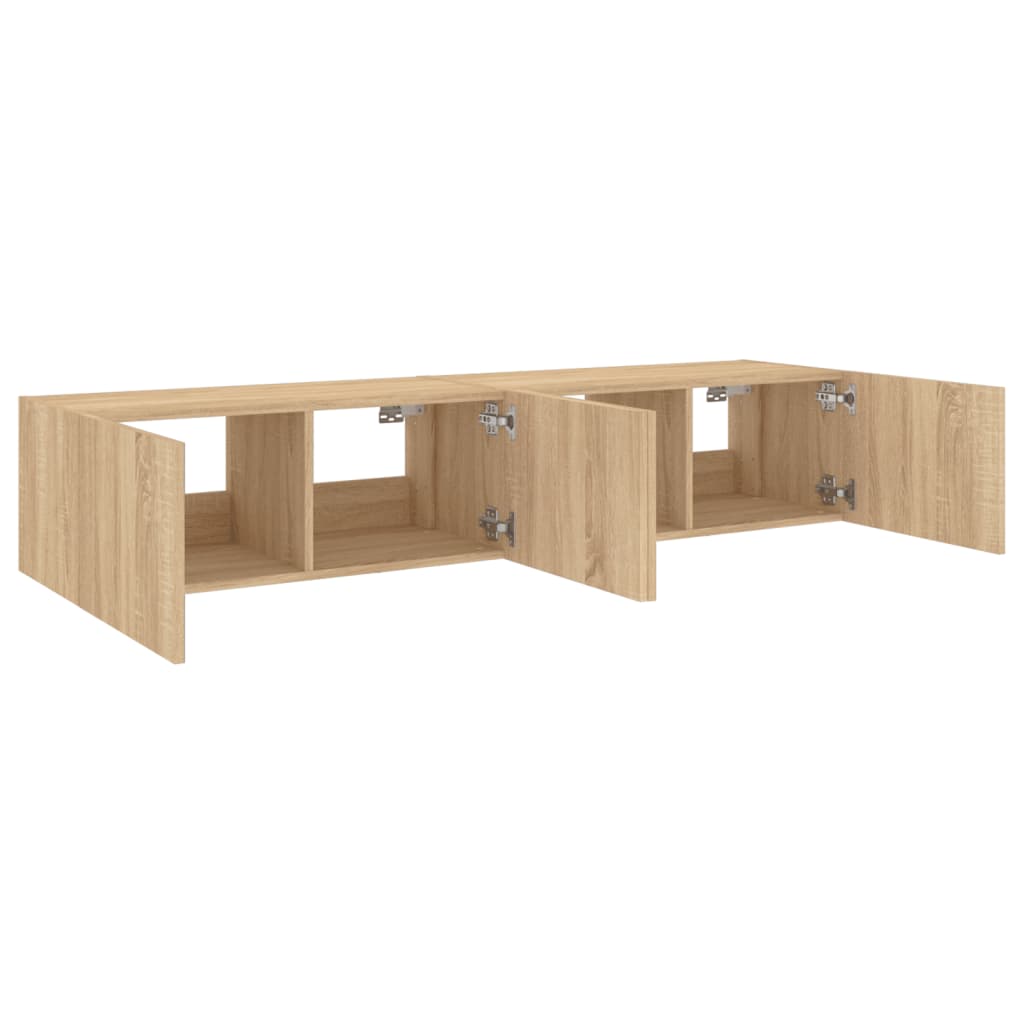 2 db sonoma tölgy színű fali TV-szekrény LED-del 80x35x31 cm