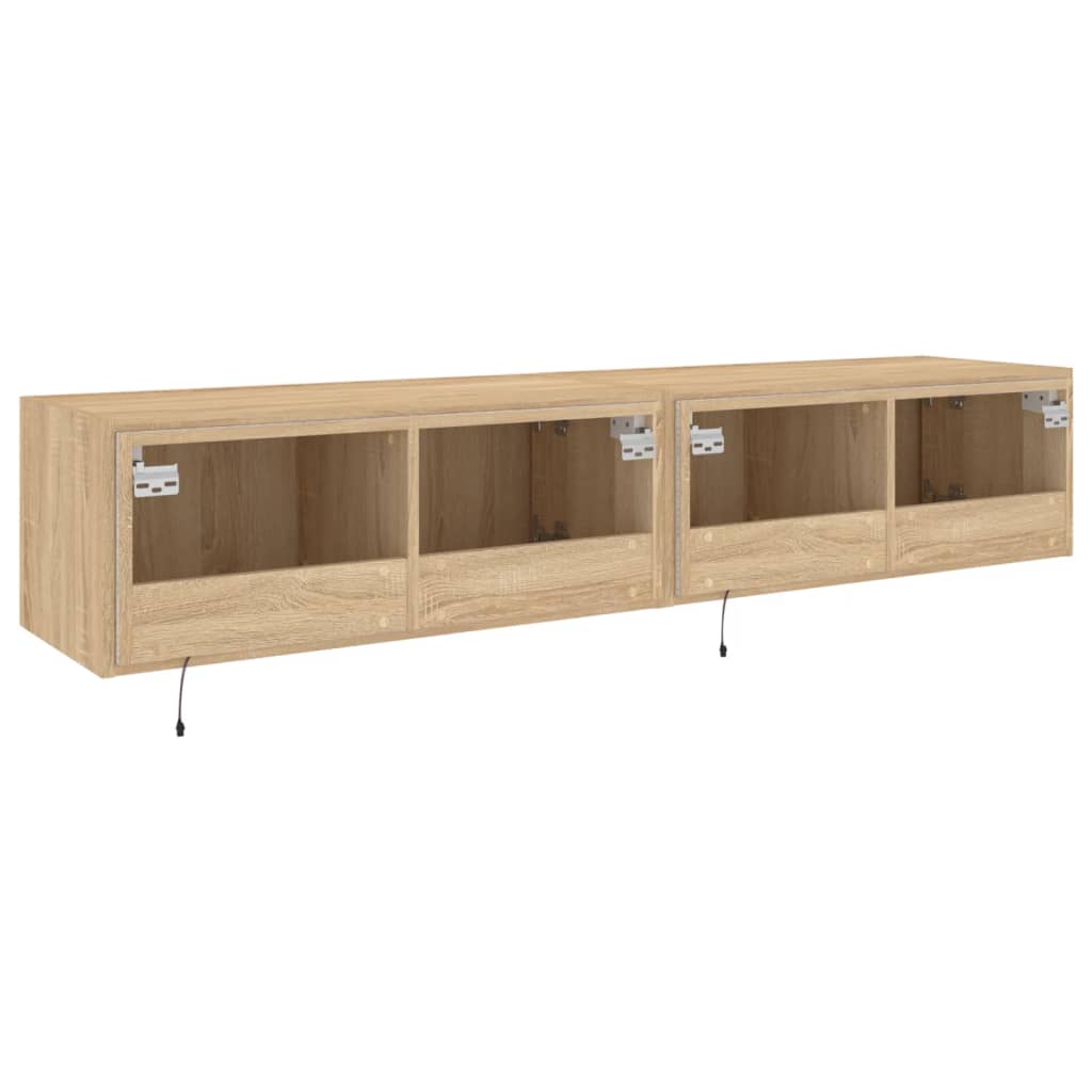 2 db sonoma tölgy színű fali TV-szekrény LED-del 80x35x31 cm