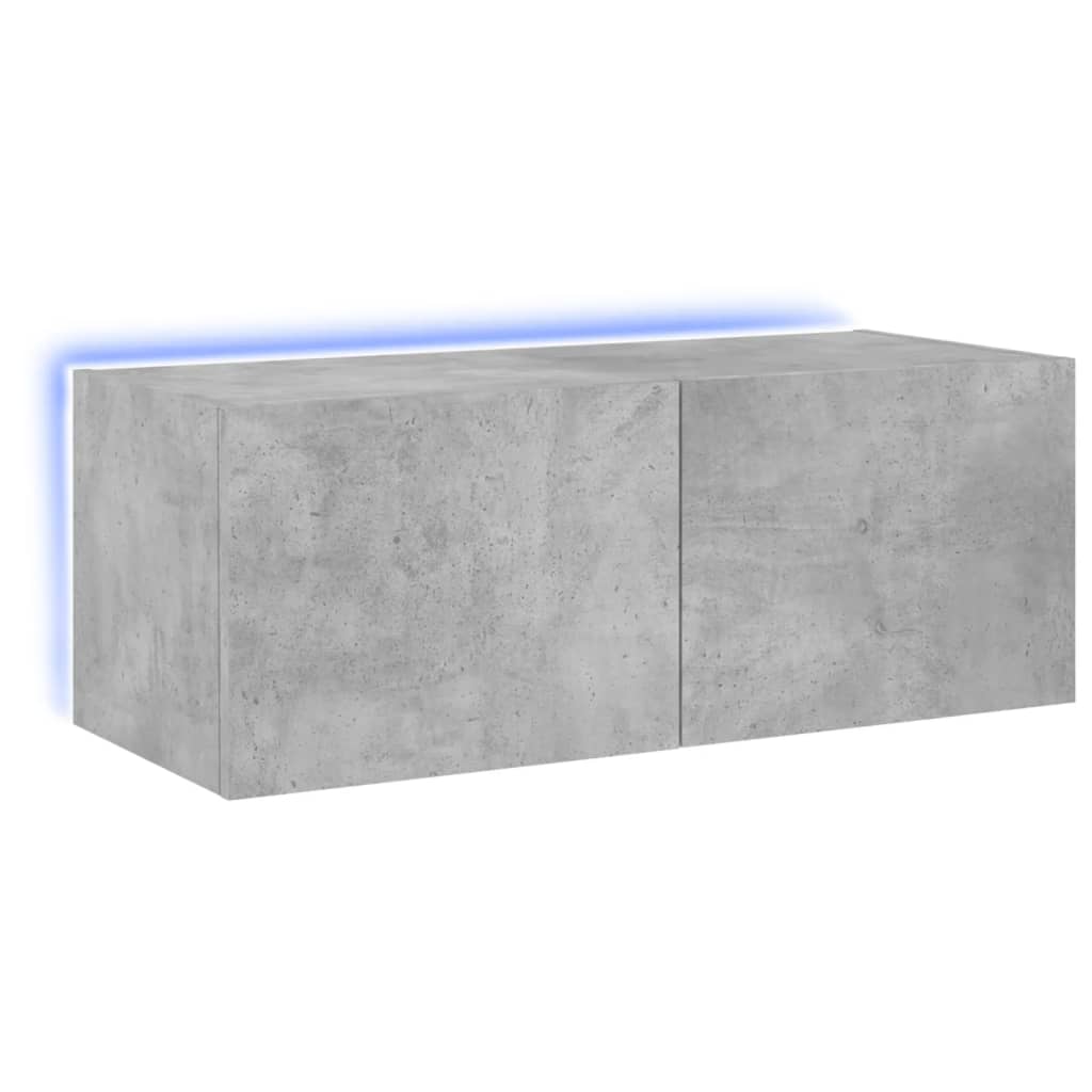 betonszürke falra szerelhető TV-szekrény LED-del 80x35x31 cm