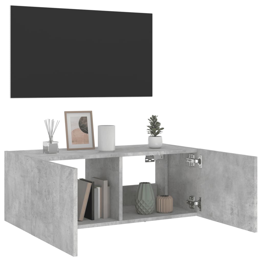 betonszürke falra szerelhető TV-szekrény LED-del 80x35x31 cm