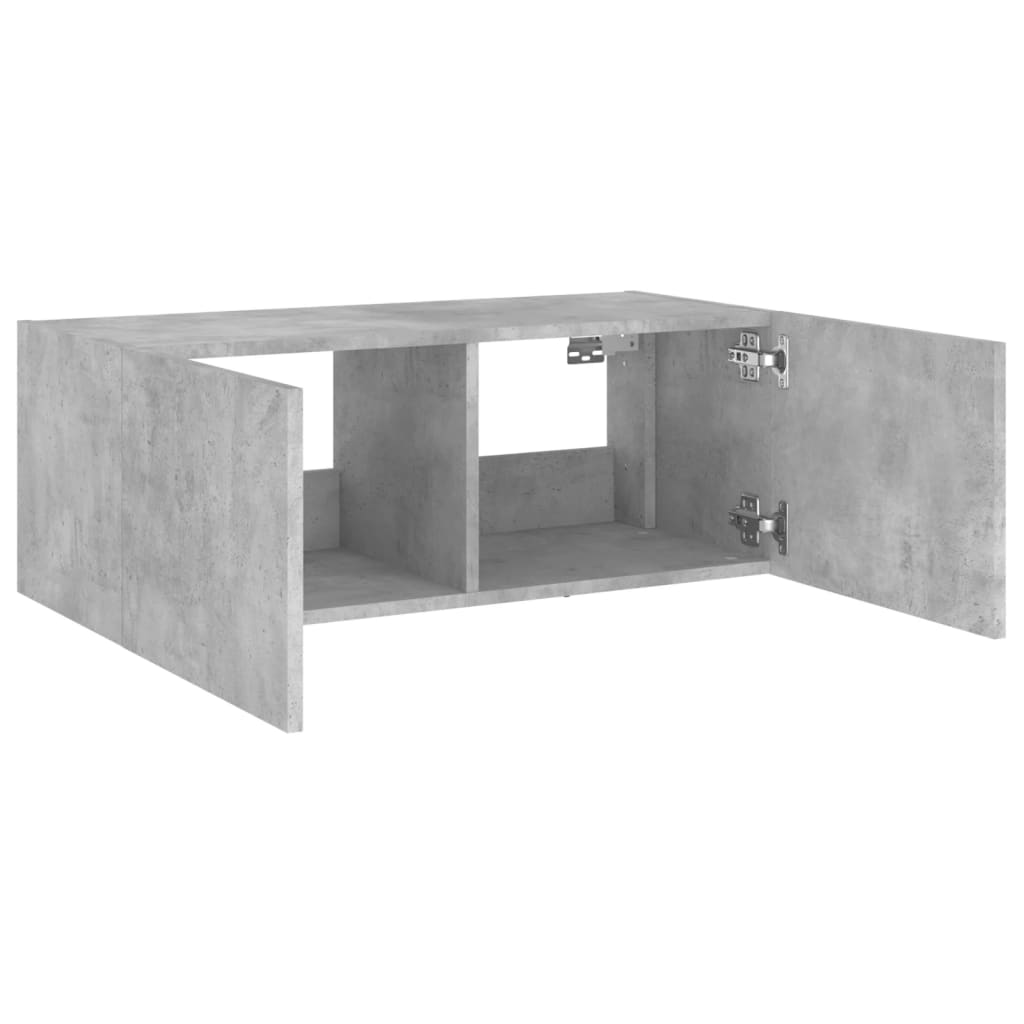 betonszürke falra szerelhető TV-szekrény LED-del 80x35x31 cm