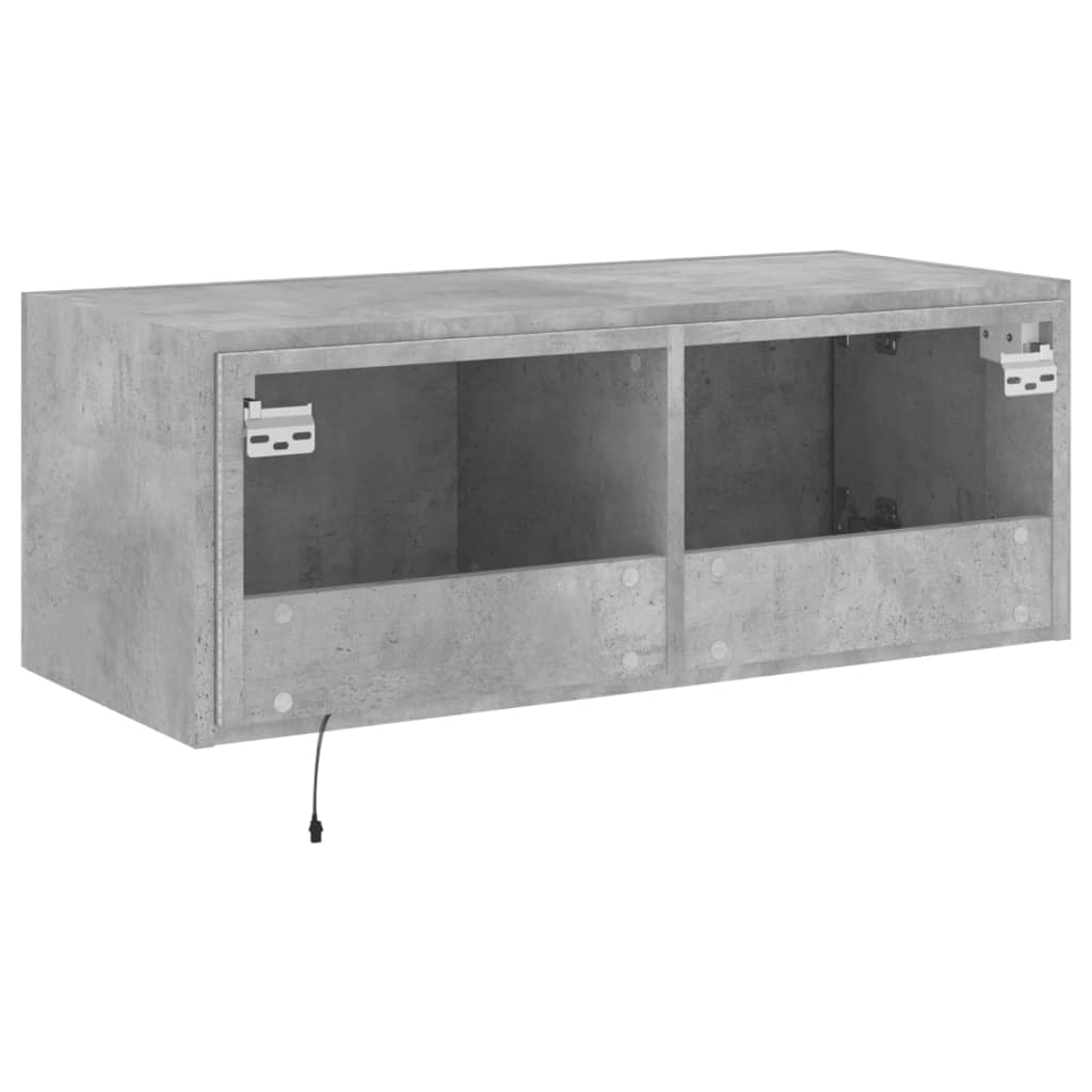 betonszürke falra szerelhető TV-szekrény LED-del 80x35x31 cm