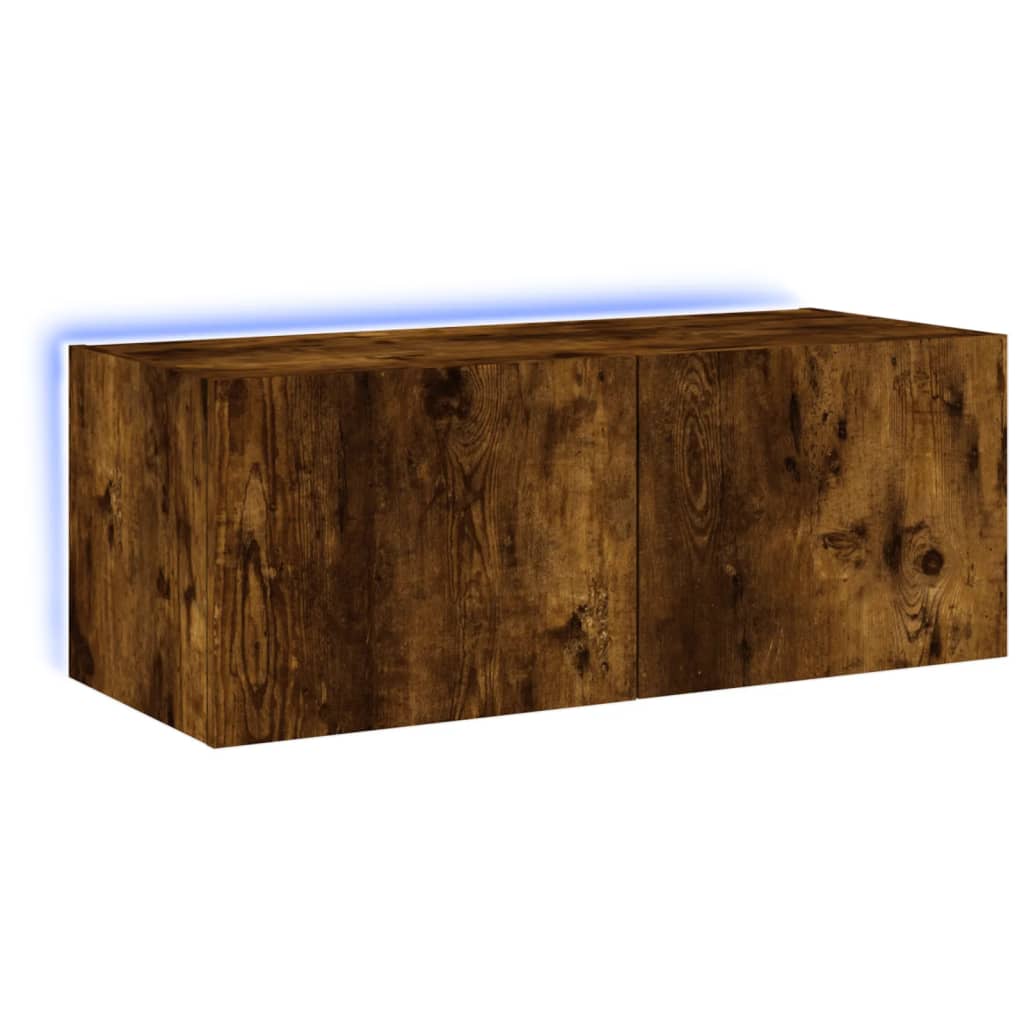 füstös tölgy színű fali TV-szekrény LED-ekkel 80x35x31 cm