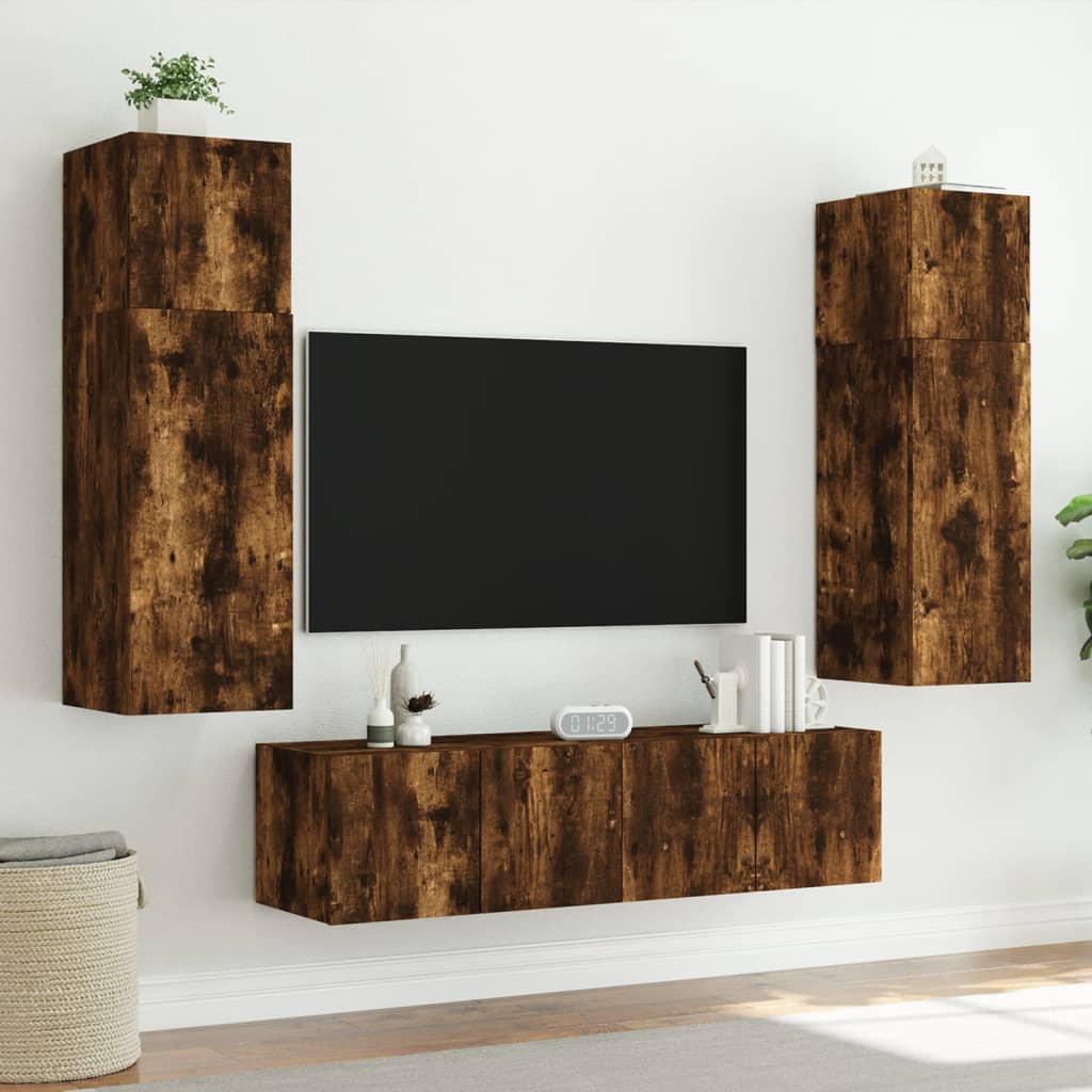 füstös tölgy színű fali TV-szekrény LED-ekkel 80x35x31 cm