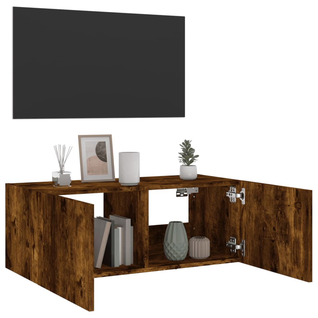 füstös tölgy színű fali TV-szekrény LED-ekkel 80x35x31 cm