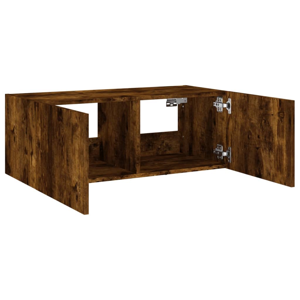 füstös tölgy színű fali TV-szekrény LED-ekkel 80x35x31 cm