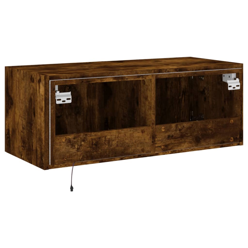 füstös tölgy színű fali TV-szekrény LED-ekkel 80x35x31 cm