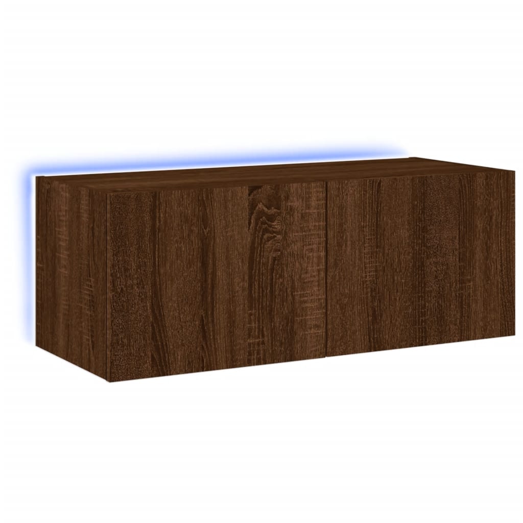 barna tölgyszínű fali TV-szekrény LED-del 80x35x31 cm