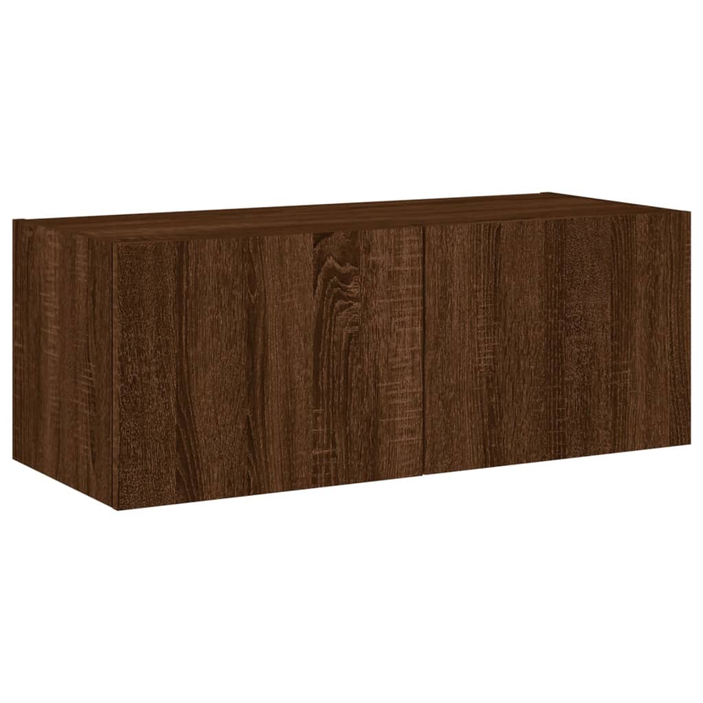 barna tölgyszínű fali TV-szekrény LED-del 80x35x31 cm