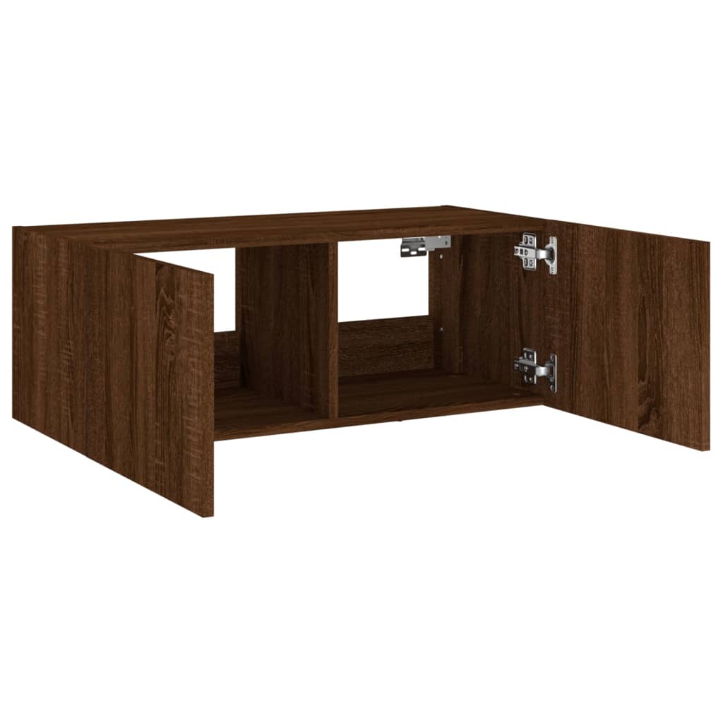 barna tölgyszínű fali TV-szekrény LED-del 80x35x31 cm