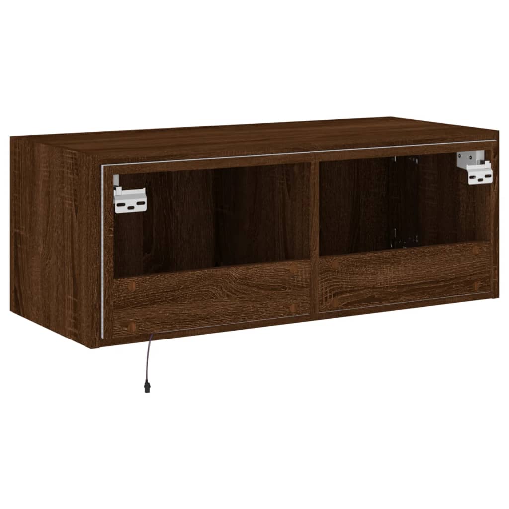 barna tölgyszínű fali TV-szekrény LED-del 80x35x31 cm