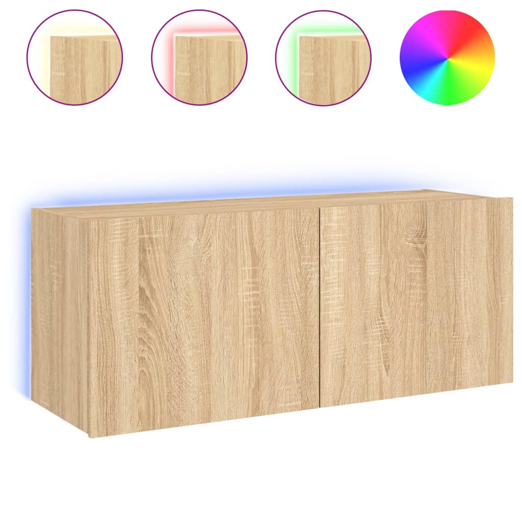 sonoma tölgy színű fali TV-szekrény LED-ekkel 100 x 35 x 41 cm