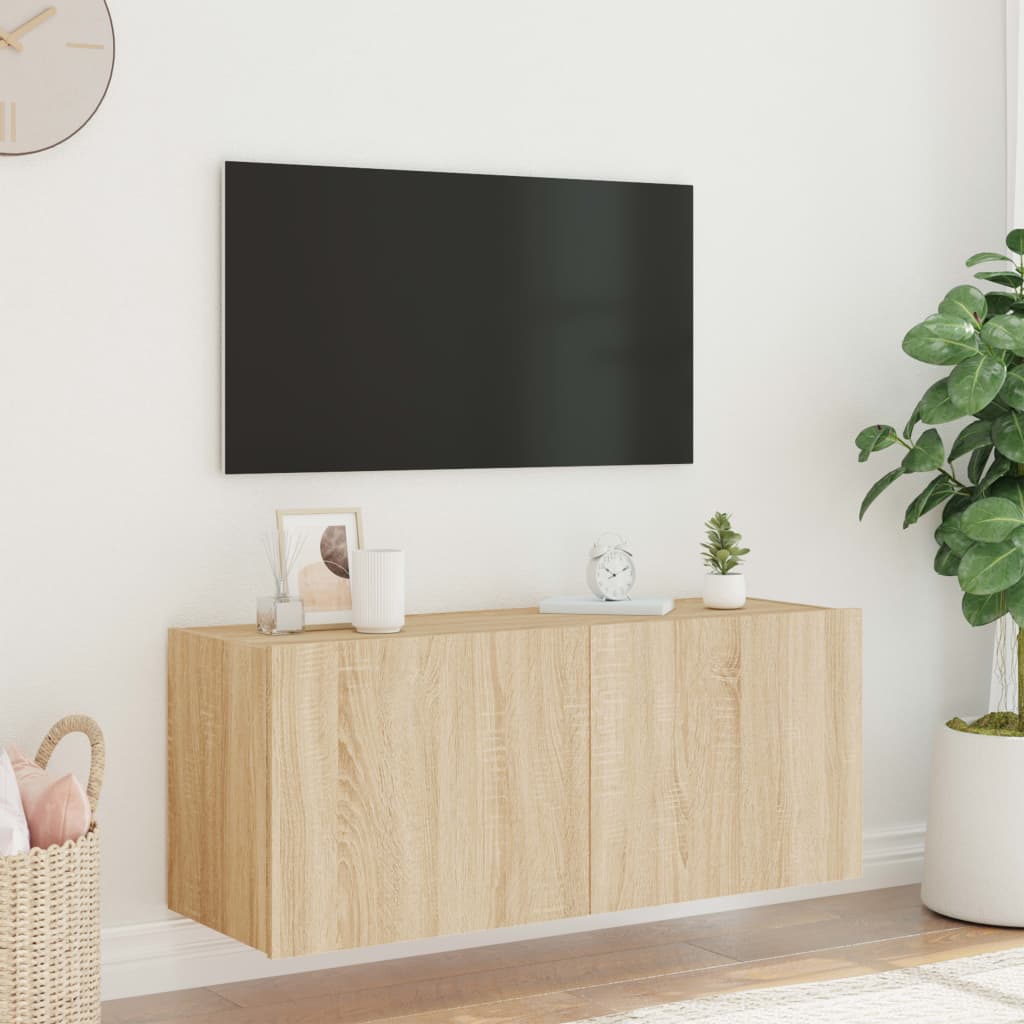 sonoma tölgy színű fali TV-szekrény LED-ekkel 100 x 35 x 41 cm