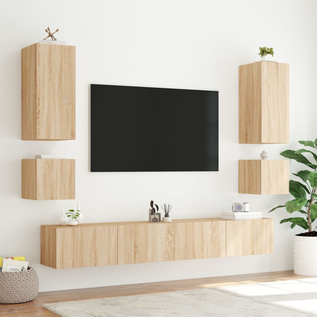 sonoma tölgy színű fali TV-szekrény LED-ekkel 100 x 35 x 41 cm