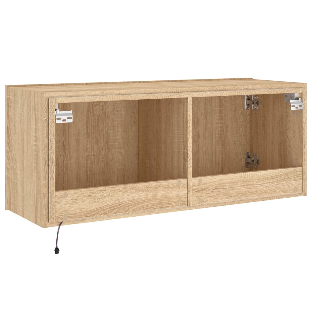 sonoma tölgy színű fali TV-szekrény LED-ekkel 100 x 35 x 41 cm