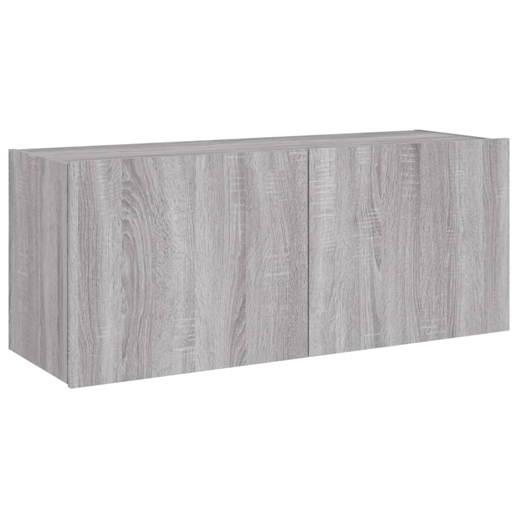 szürke sonoma színű fali TV-szekrény LED-ekkel 100 x 35 x 41 cm