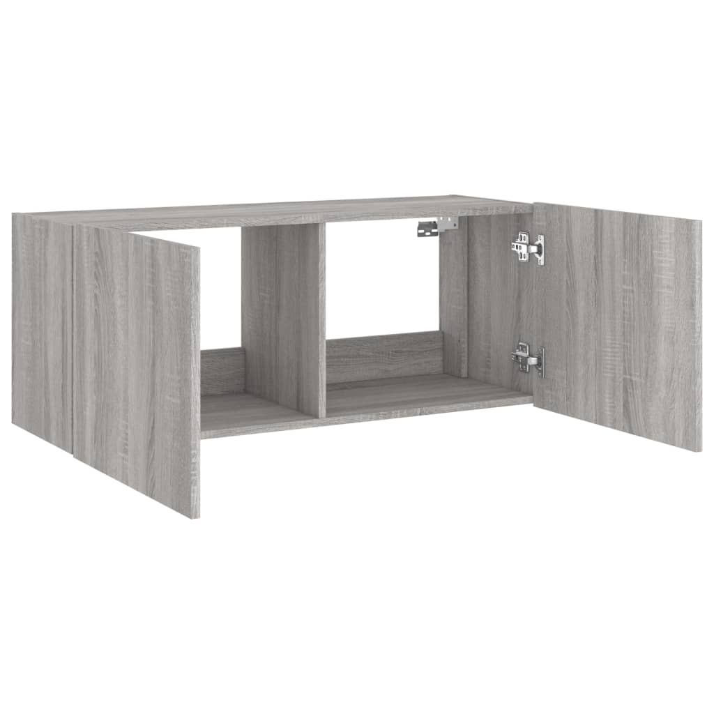 szürke sonoma színű fali TV-szekrény LED-ekkel 100 x 35 x 41 cm