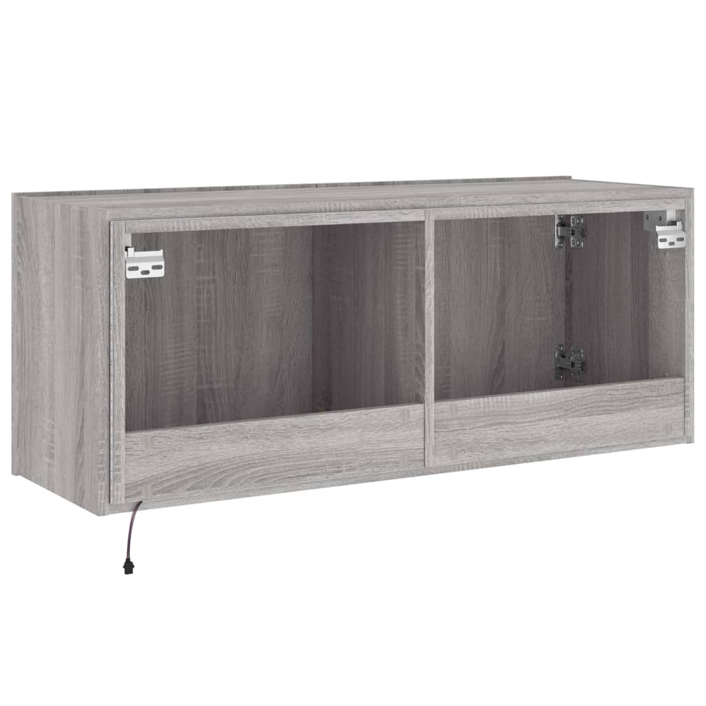 szürke sonoma színű fali TV-szekrény LED-ekkel 100 x 35 x 41 cm