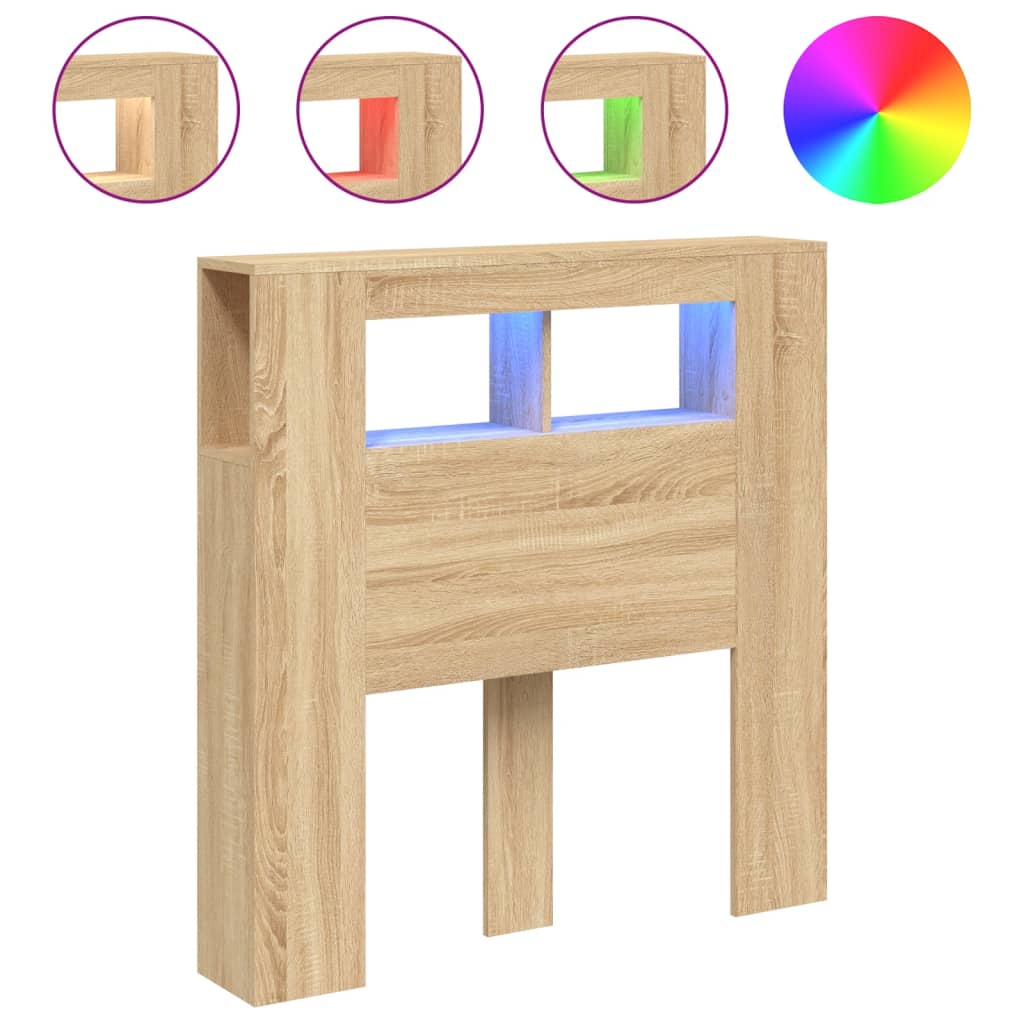sonoma tölgy színű szerelt fa LED-es fejtámla 100x18,5x103,5 cm
