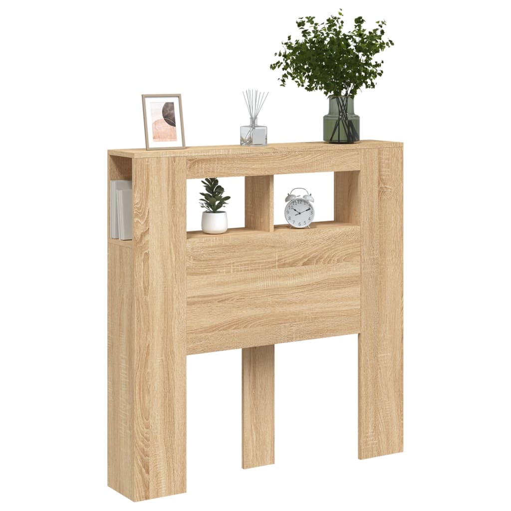 sonoma tölgy színű szerelt fa LED-es fejtámla 100x18,5x103,5 cm