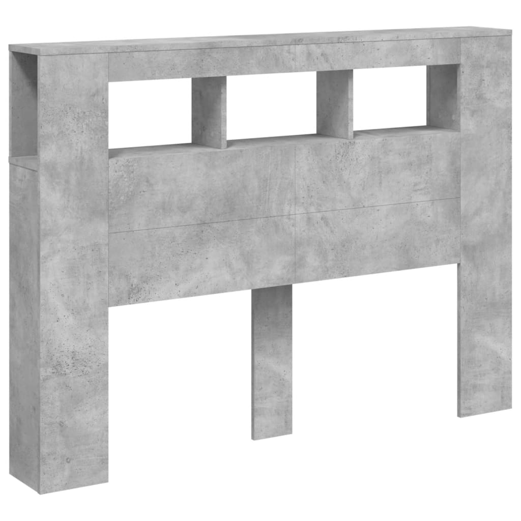 betonszürke szerelt fa LED-es fejtámla 140x18,5x103,5 cm