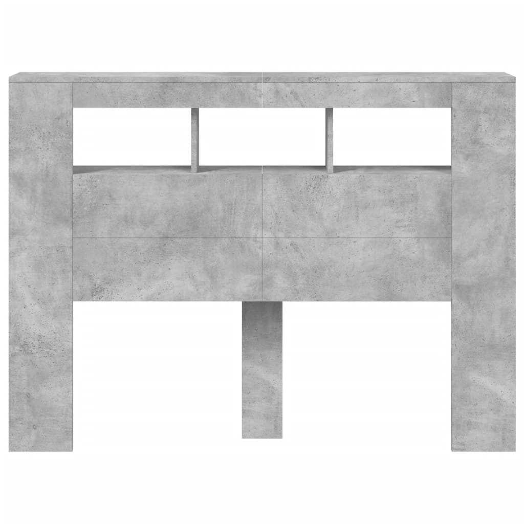 betonszürke szerelt fa LED-es fejtámla 140x18,5x103,5 cm