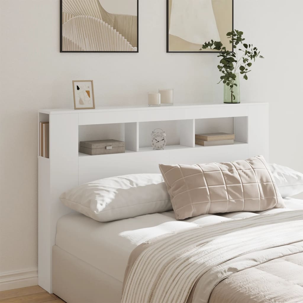 fehér szerelt fa LED-es fejtámla 160x18,5x103,5 cm