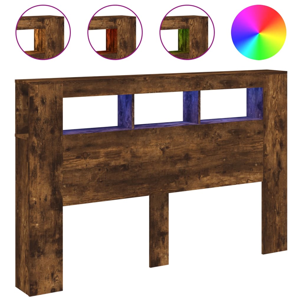 sonoma tölgy színű szerelt fa LED-es fejtámla 160x18,5x103,5 cm