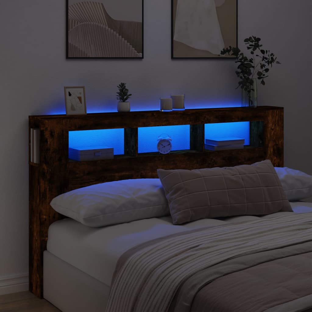sonoma tölgy színű szerelt fa LED-es fejtámla 180x18,5x103,5 cm