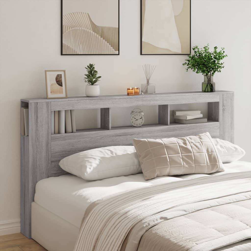 szürke sonoma szerelt fa LED-es fejtámla 200 x 18,5 x 103,5 cm