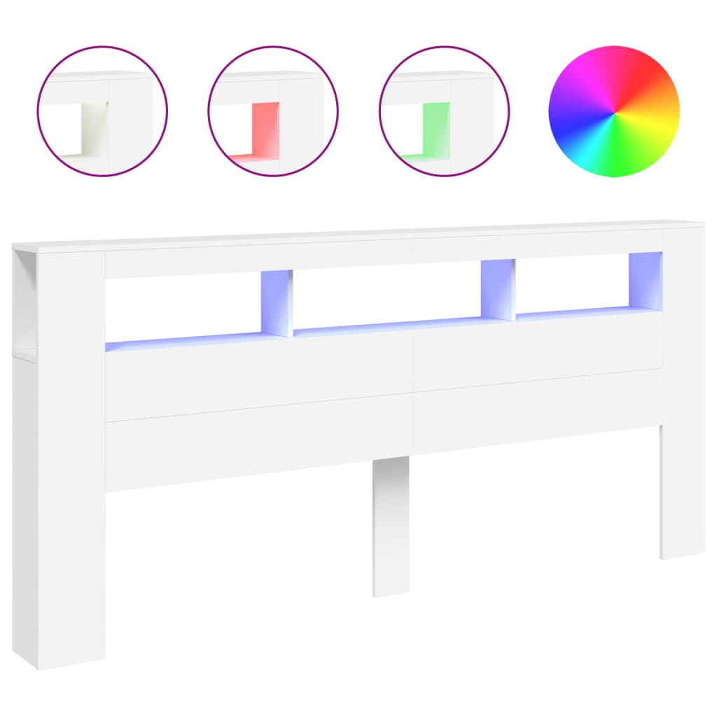 fehér szerelt fa LED-es fejtámla 220x18,5x103,5 cm