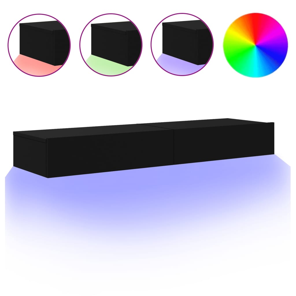 2 db fekete TV-szekrény LED-lámpákkal 60 x 35 x 15,5 cm