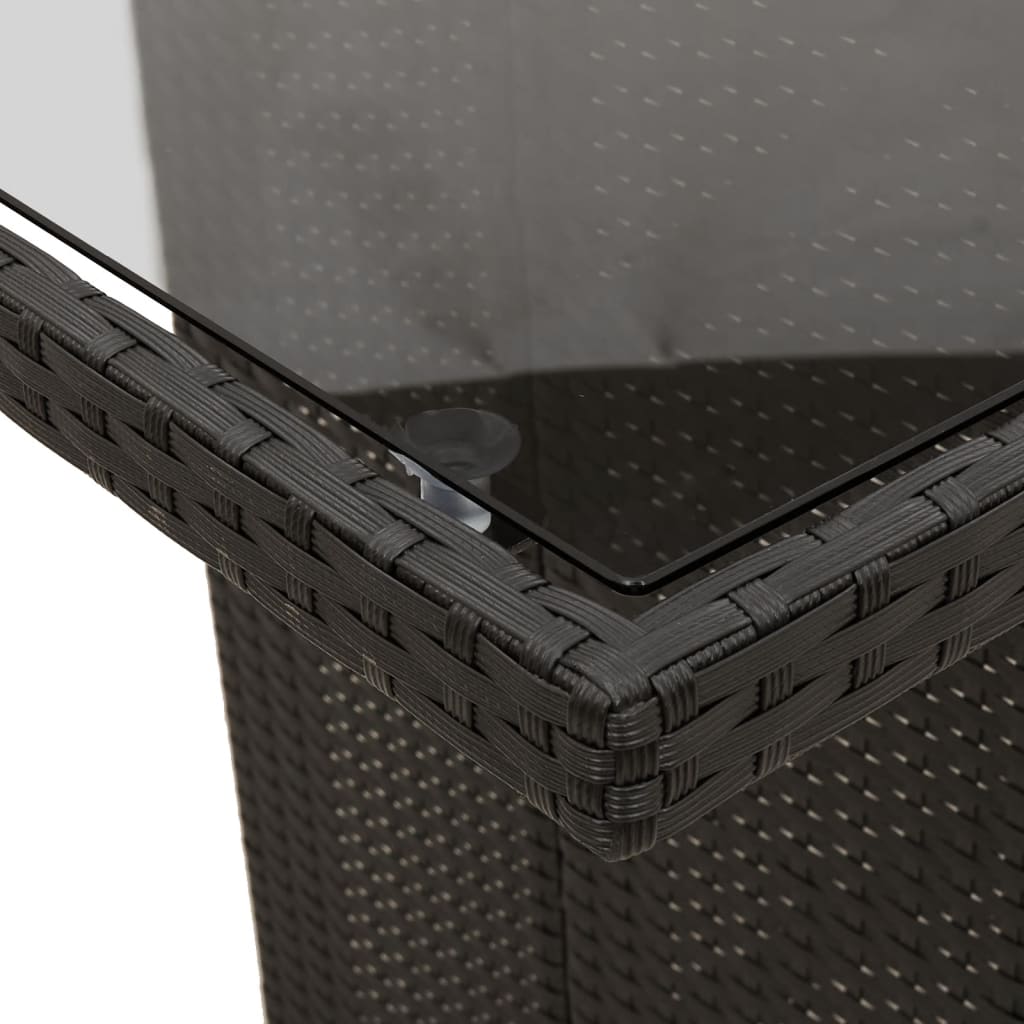 fekete polyrattan üveglapos kerti asztal 190x80x74 cm