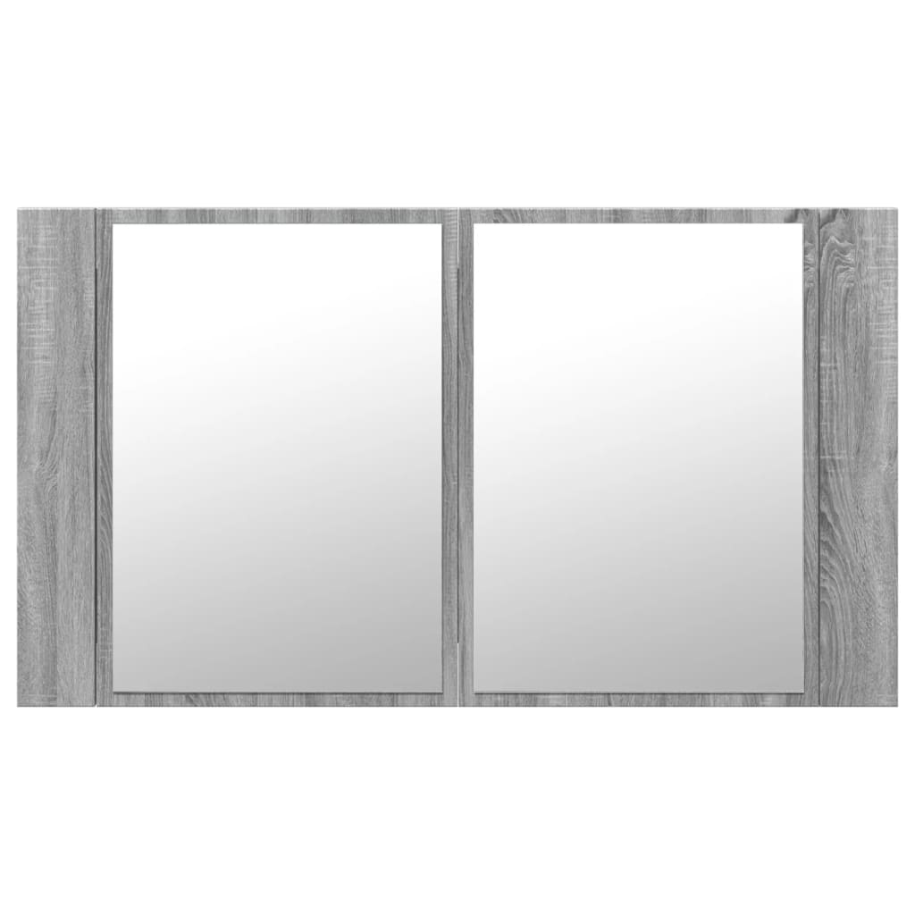 szürke sonoma akril LED-es tükrös fürdőszobaszekrény 80x12x45cm