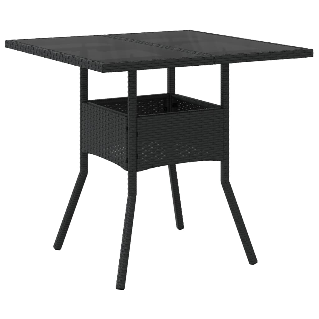 fekete polyrattan üveglapos kerti asztal 80 x 80 x 75 cm
