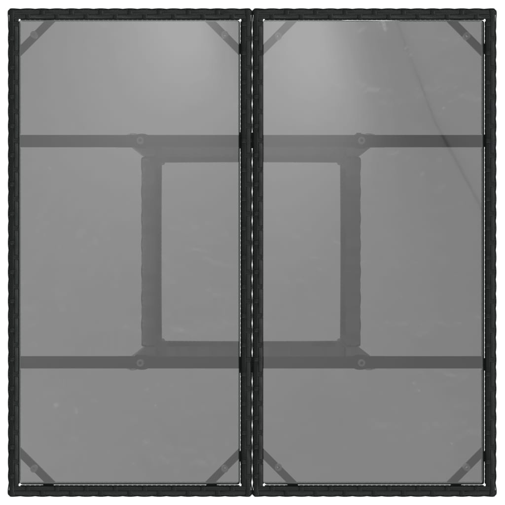 fekete polyrattan üveglapos kerti asztal 80 x 80 x 75 cm