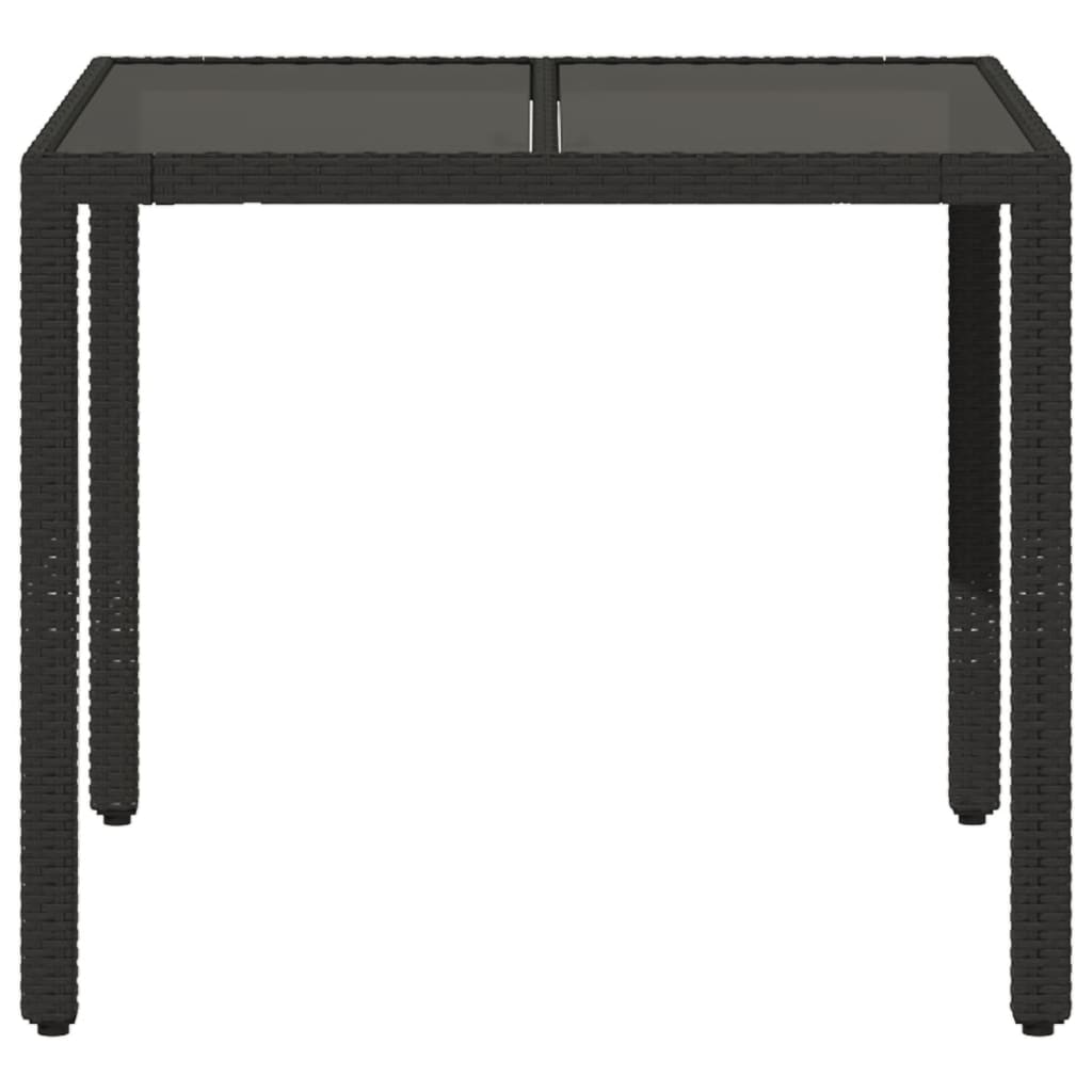 fekete polyrattan üveglapos kerti asztal 90 x 90 x 75 cm