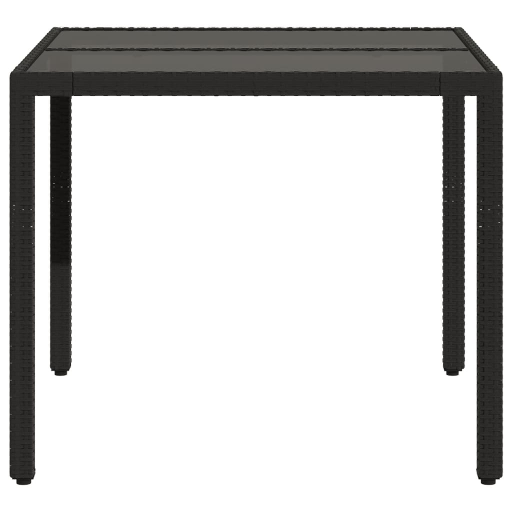 fekete polyrattan üveglapos kerti asztal 90 x 90 x 75 cm
