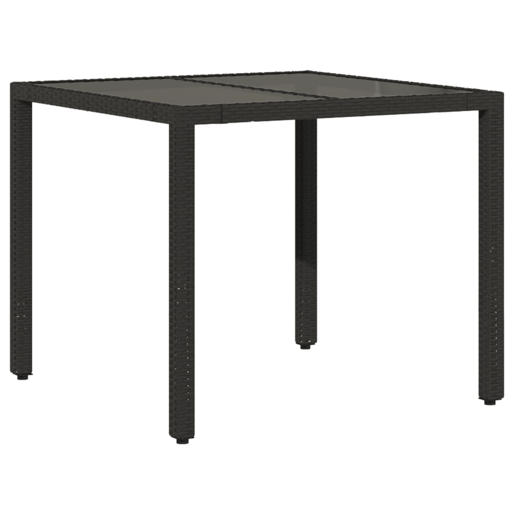 fekete polyrattan üveglapos kerti asztal 90 x 90 x 75 cm