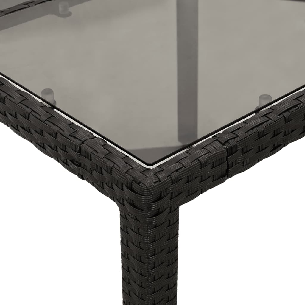 fekete polyrattan üveglapos kerti asztal 90 x 90 x 75 cm