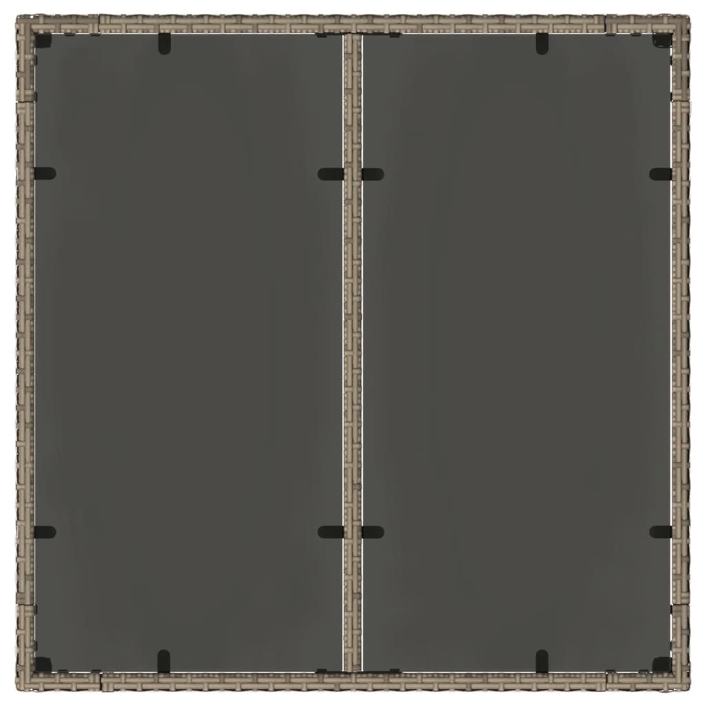szürke polyrattan üveglapos kerti asztal 90 x 90 x 75 cm